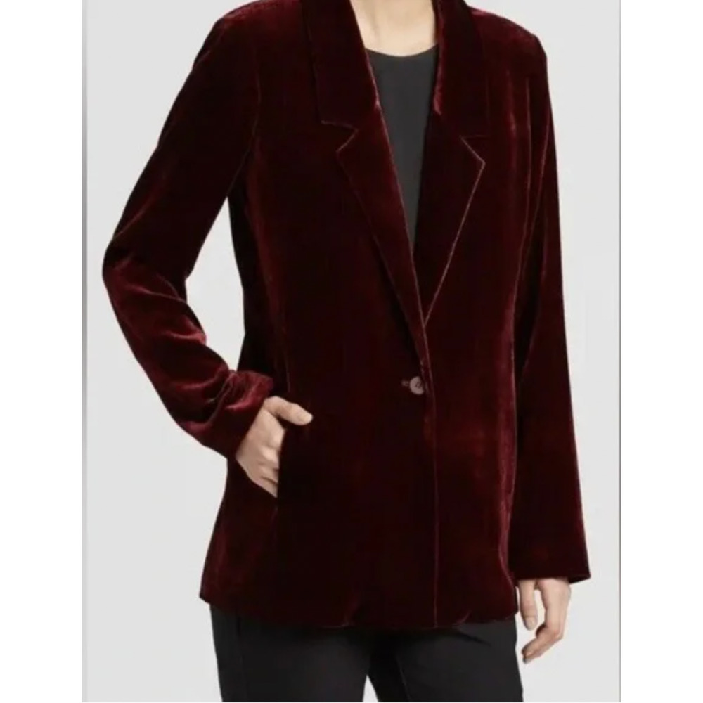 Eileen Fisher Velvet Blazer - Deep Burgundy Red - Size XL
